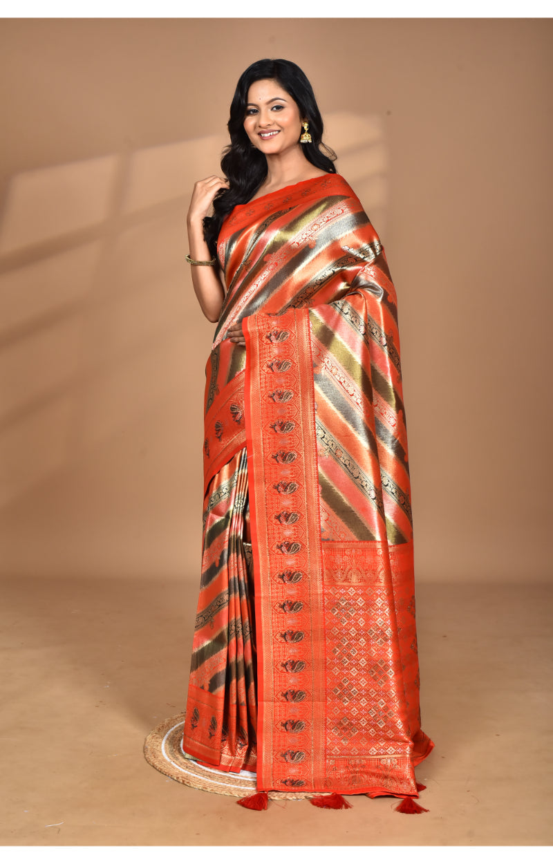 Morchari Ethnic Motifs Silk Blend Dharmavaram Saree-Orange