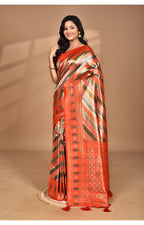 Morchari Ethnic Motifs Silk Blend Dharmavaram Saree-Orange