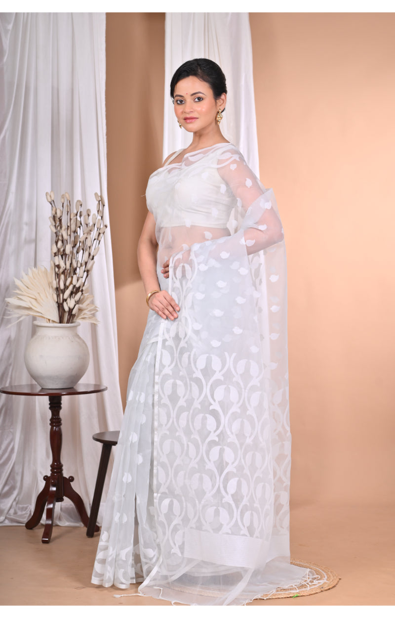 Morchari Heavy Jamdani Saree-Grey