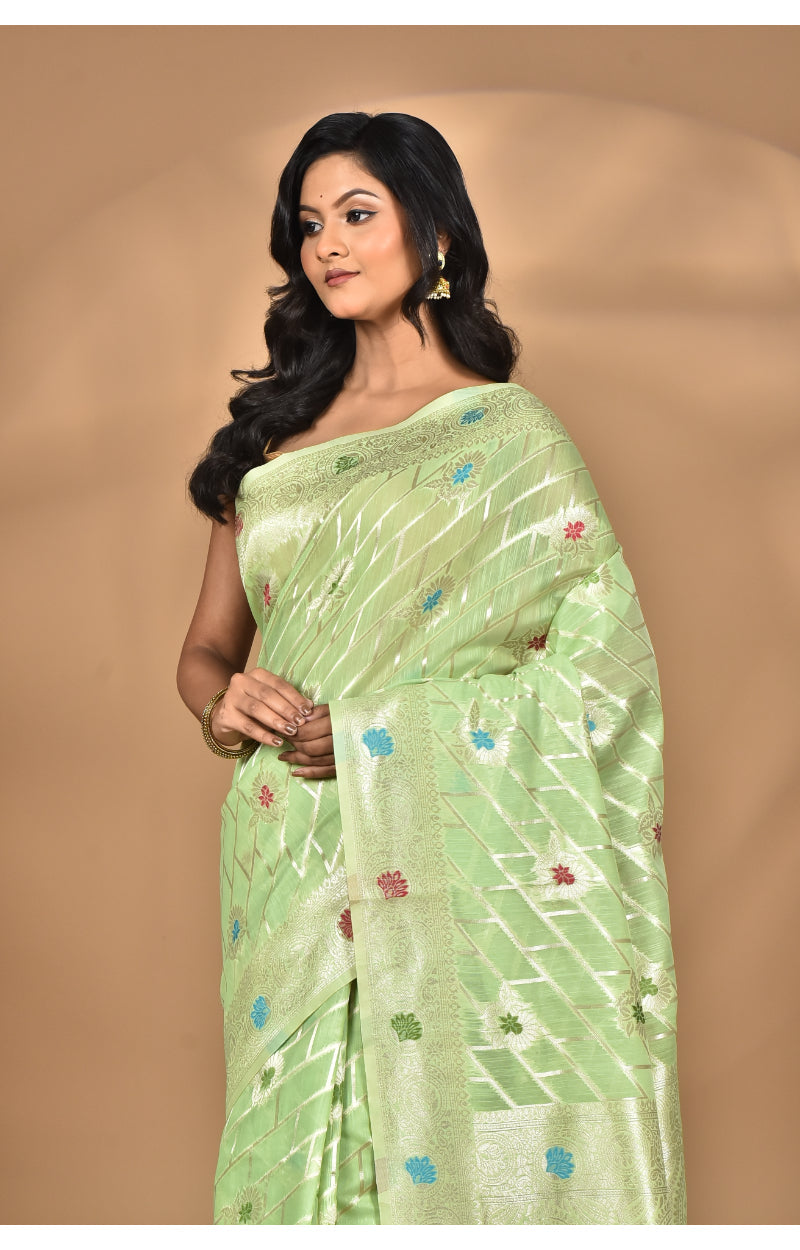 Morchari Women Desgin Chanderi Silk Saree-Green