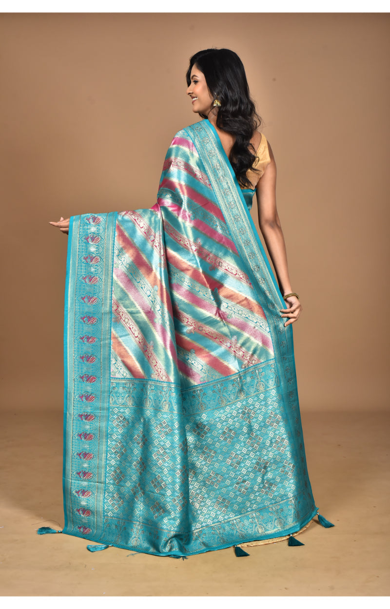 Morchari Ethnic Motifs Silk Blend Dharmavaram Saree-Green