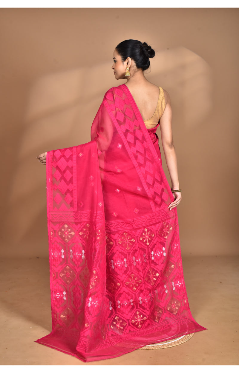 Morchari Pure Cotton Dhakai Jamdani Handloom Saree-Pink