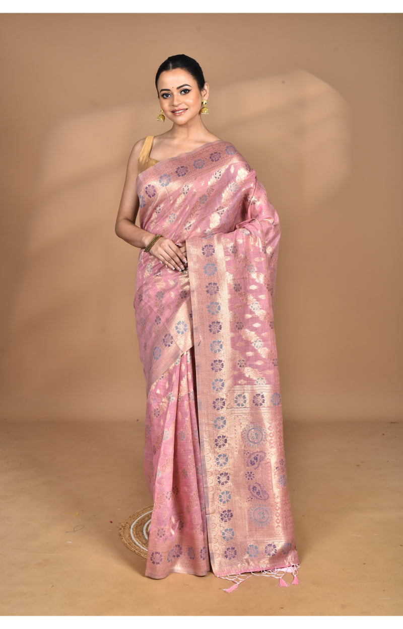 Morchari Banarasi Silk Chanderi Saree-Pink