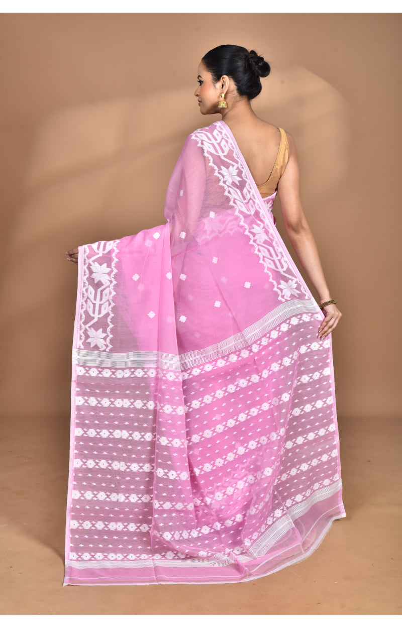 Morchari Pure Cotton Dhakai Jamdani Handloom Saree-Pink