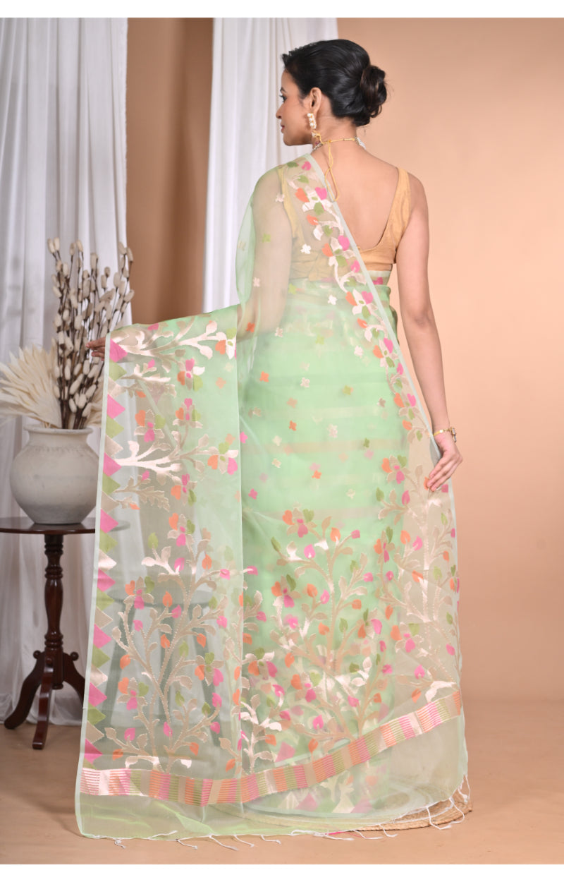 Morchari Heavy Jamdani Silk Orzanga Saree-Green