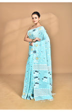Morchari Pure Cotton Dhakai Jamdani Handloom Saree-Blue