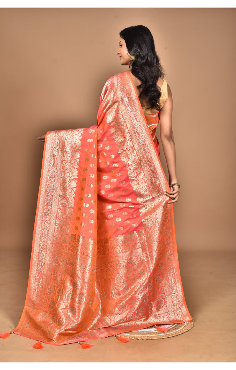 Morchari Heavy Kolhapuri Stone Work Saree-Orange