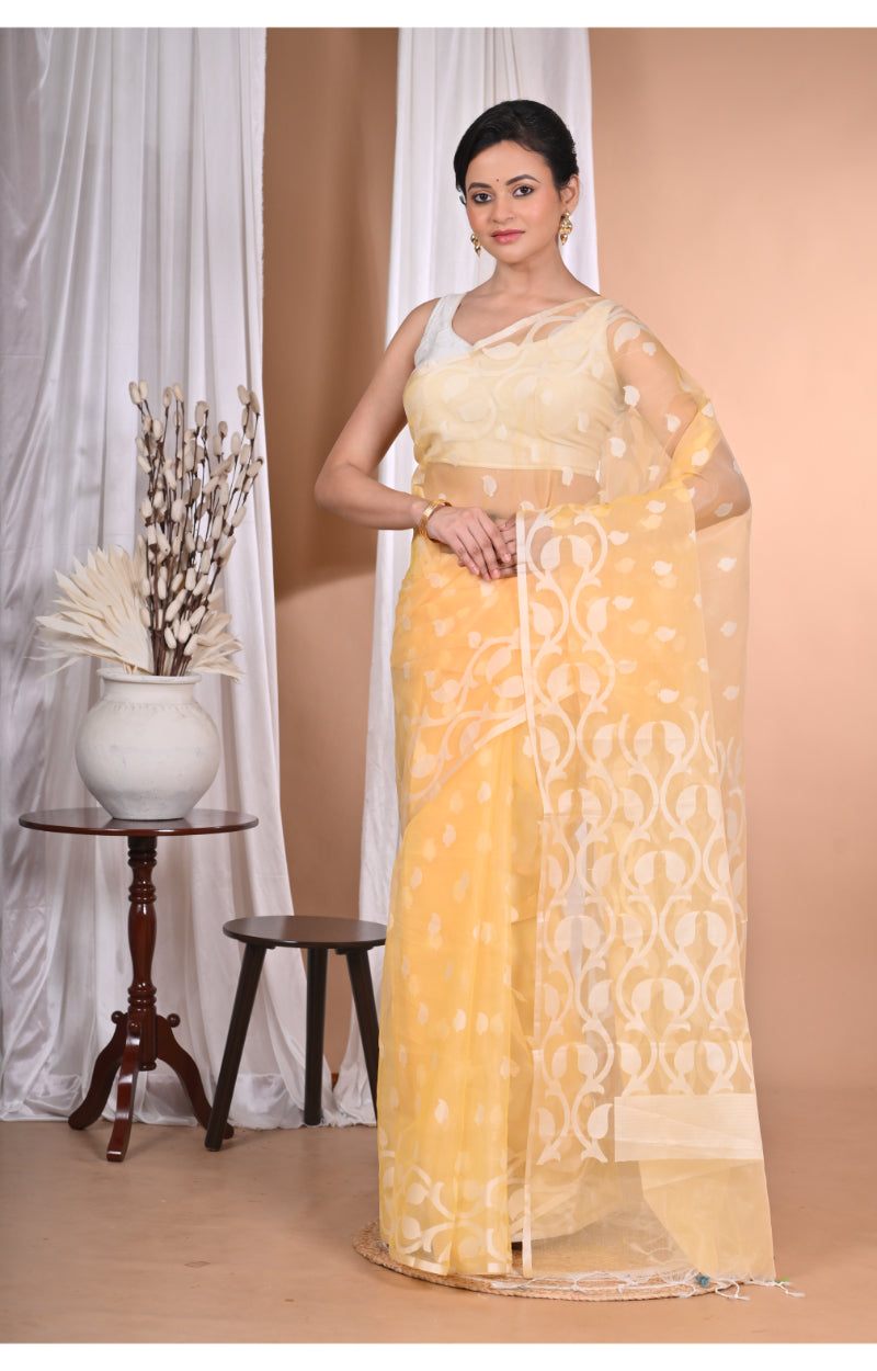 Morchari Heavy Jamdani Saree-Yellow