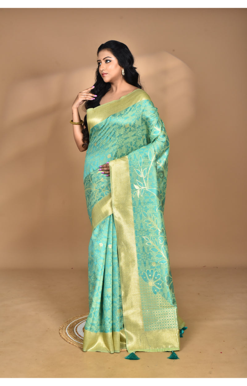 Morchari Jari Sami Silk Saree-Green