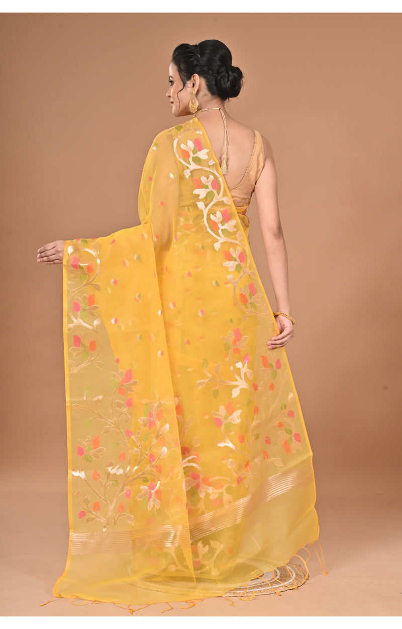 Morchari Heavy Jamdani Silk Orzanga Saree-Yellow