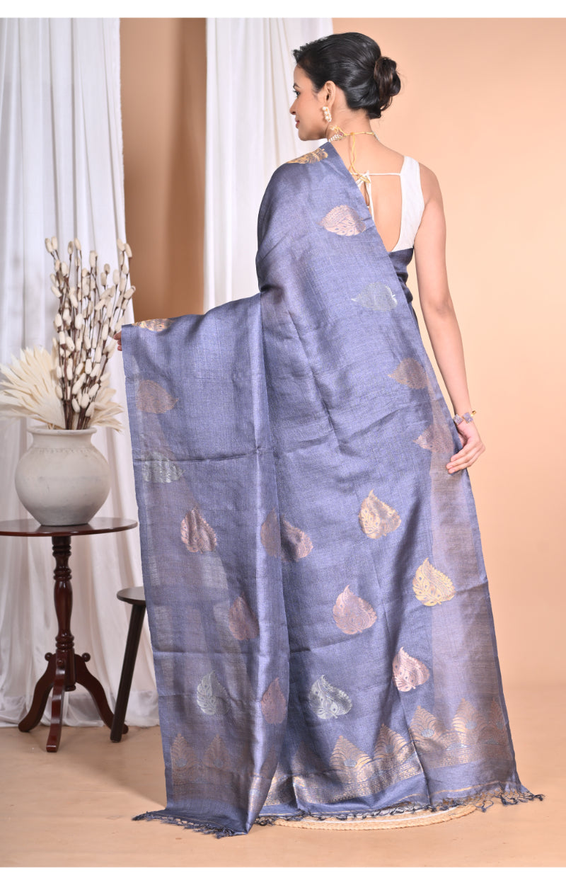 Morchari Pure Tussar Silk Handloom Saree-Grey