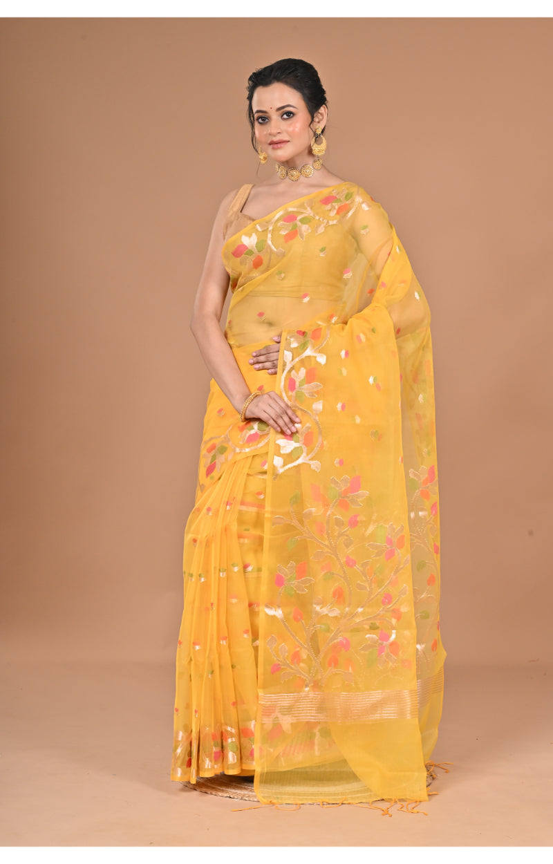Morchari Heavy Jamdani Silk Orzanga Saree-Yellow