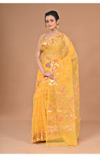 Morchari Heavy Jamdani Silk Orzanga Saree-Yellow