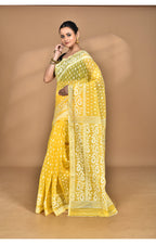 Morchari Pure Cotton Dhakai Jamdani Handloom Saree-Yellow