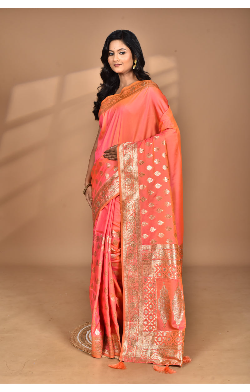 Morchari Heavy Kolhapuri Stone Work Saree-Peach