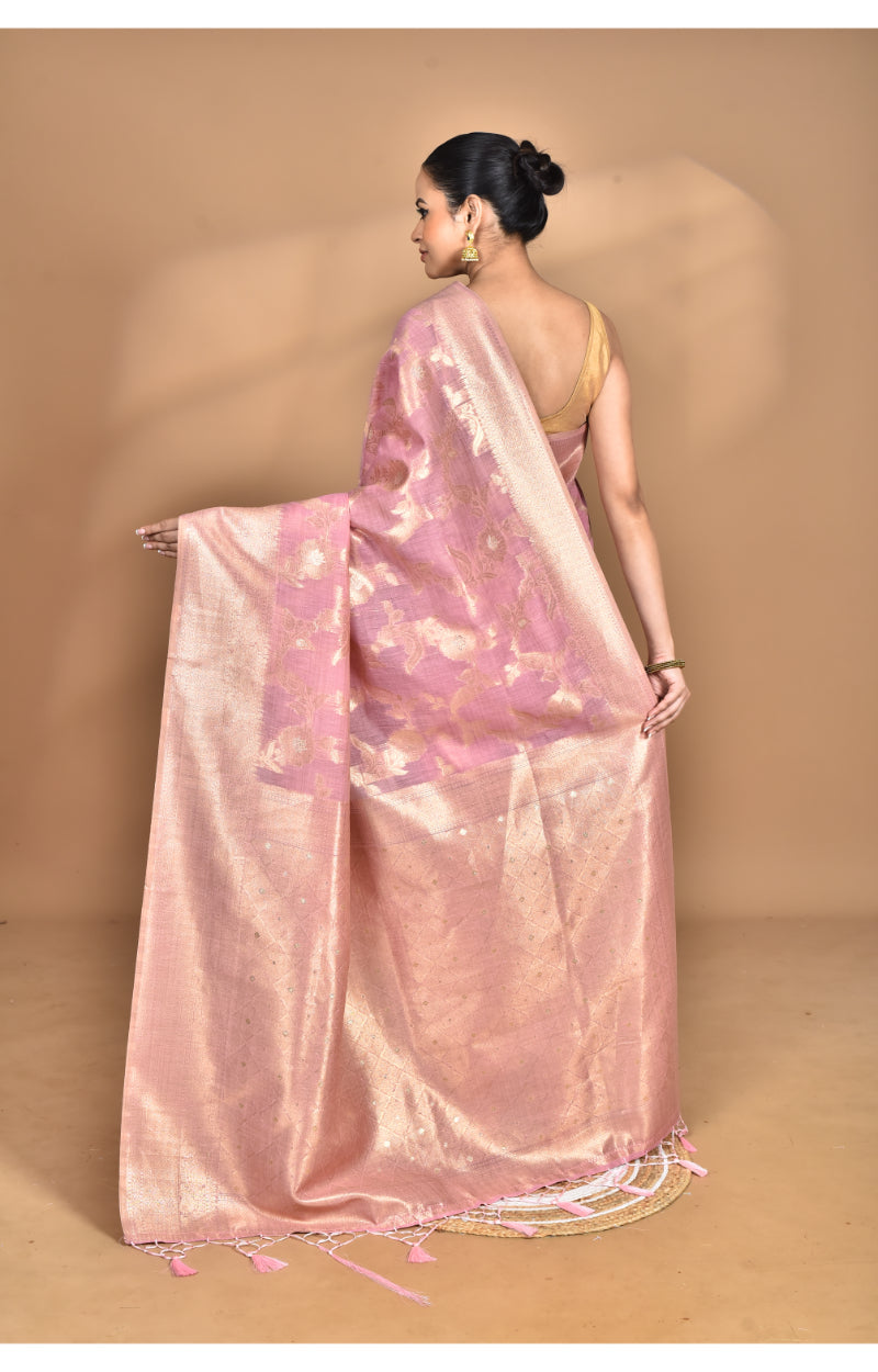 Morchari Banarasi Silk Chanderi Saree-Pink