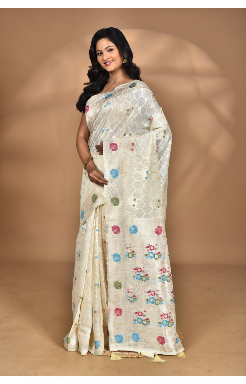 Morchari Women Desgin Chanderi Silk Saree-Cream