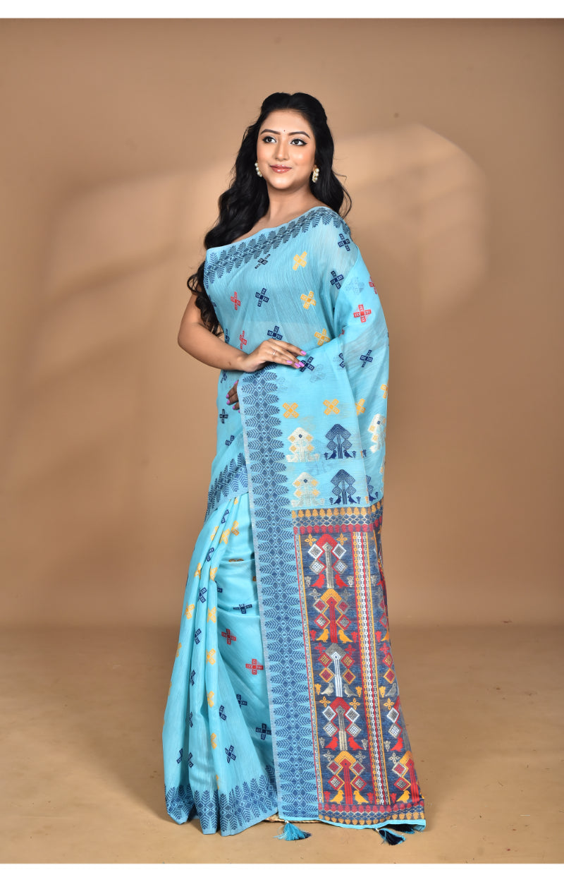 Morchari Women Desgin Chanderi Silk Saree-Blue