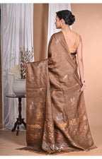 Morchari Pure Tussar Silk Handloom Saree-Coffee Brown