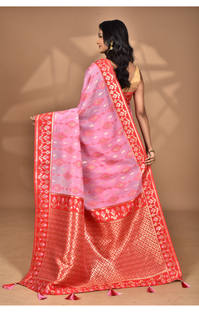Morchari Women Desgin Kashmiri Silk Linen Saree-Pink