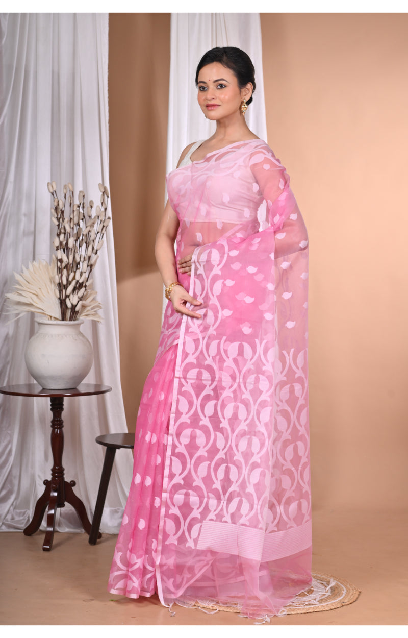 Morchari Heavy Jamdani Saree-Pink