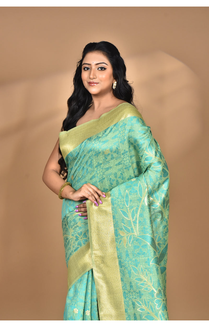 Morchari Jari Sami Silk Saree-Green