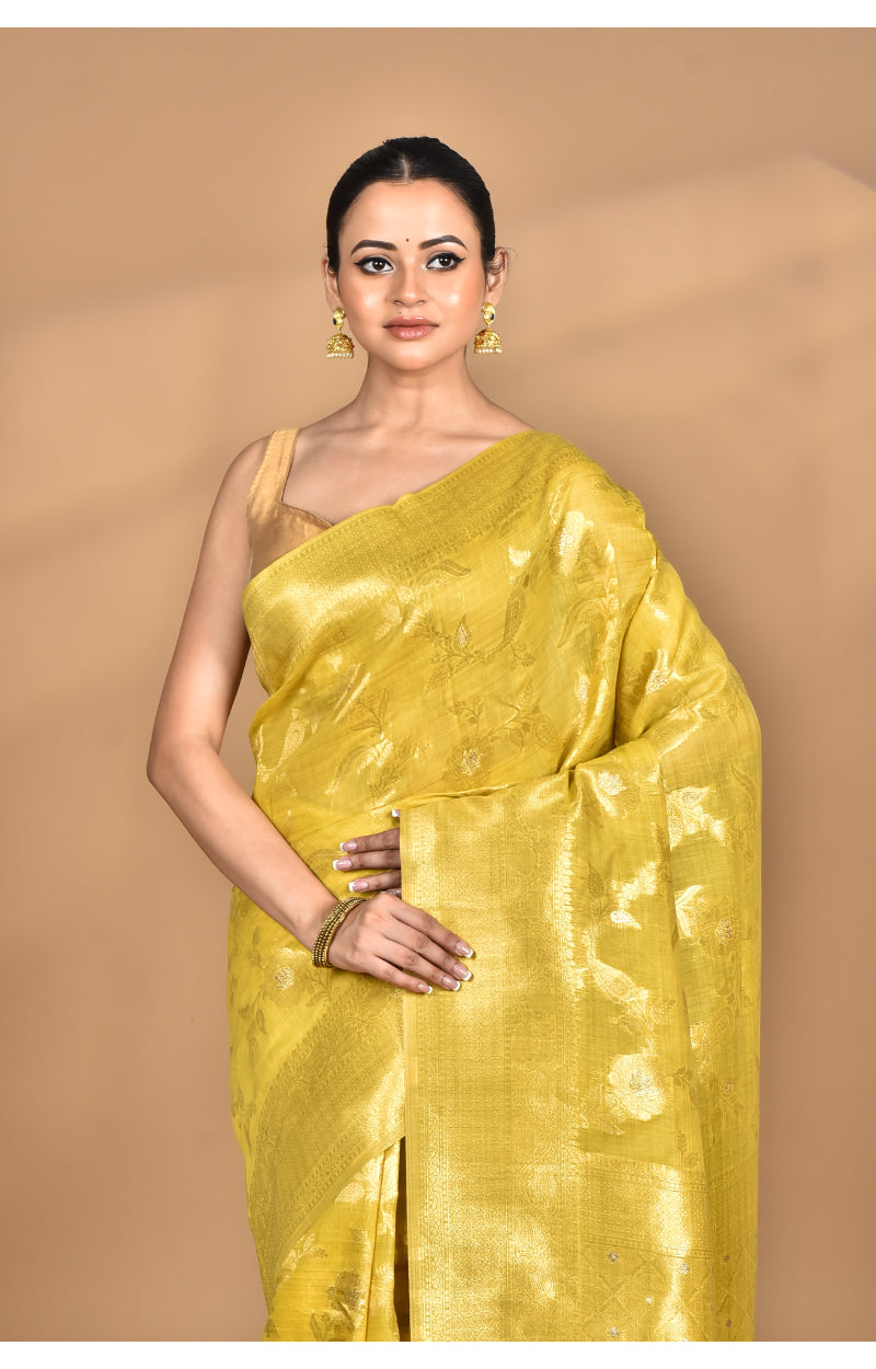 Morchari Banarasi Silk Chanderi Saree-Yellow