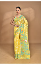 Morchari Pure Cotton Dhakai Jamdani Handloom Saree-Yellow