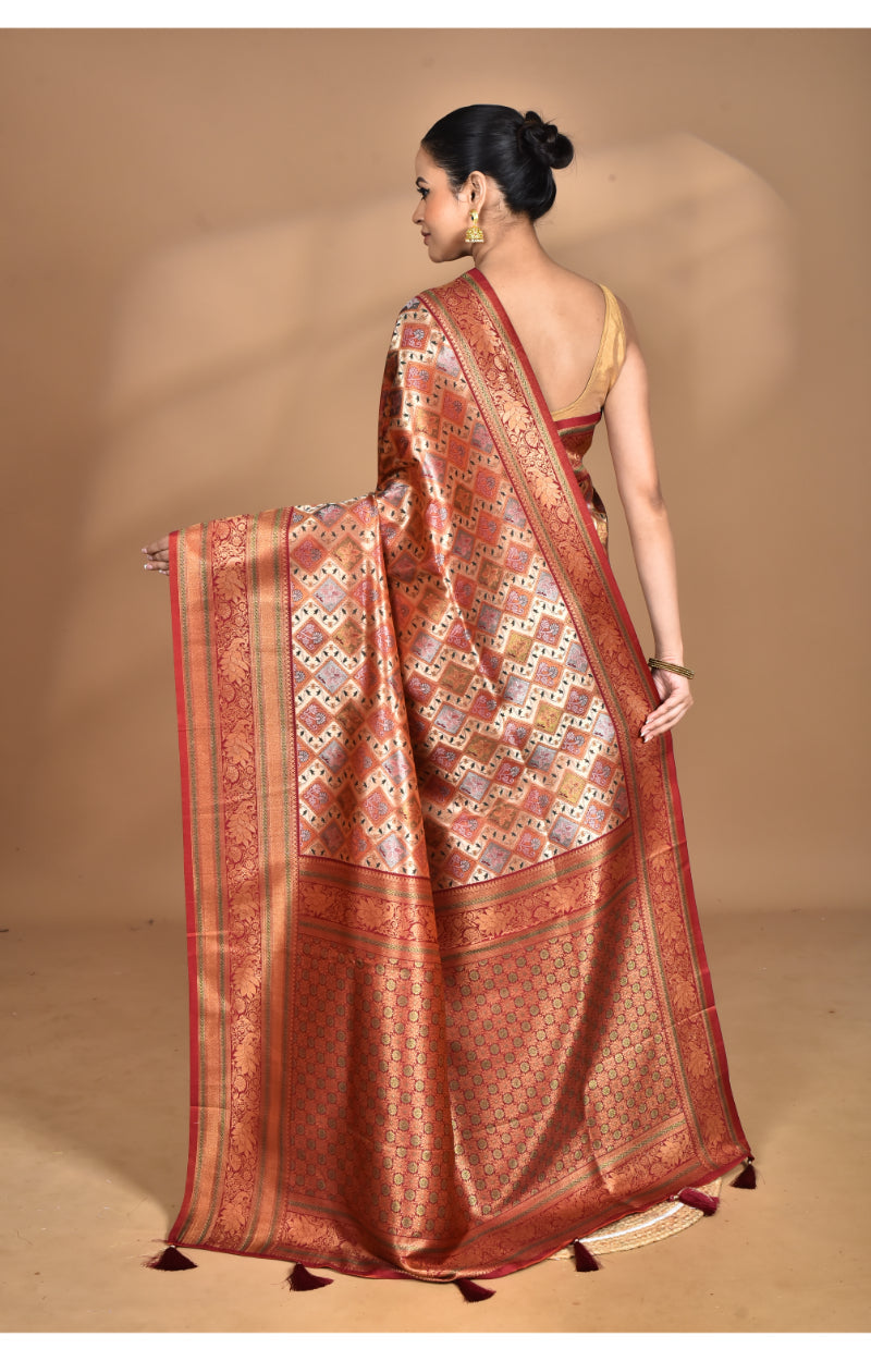 Morchari Rajputana Kanjiviram Silk Saree-Maroon