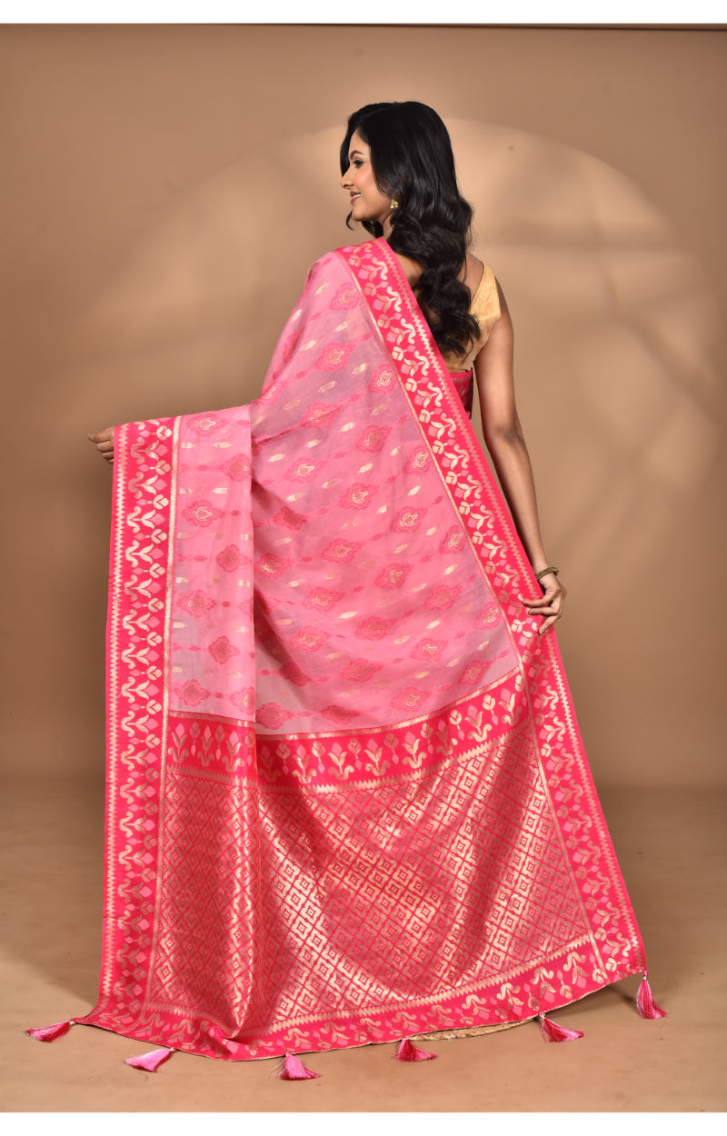 Morchari Women Desgin Kashmiri Silk Linen Saree-Pink