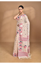 Morchari Pure Cotton Dhakai Jamdani Handloom Saree-Beige