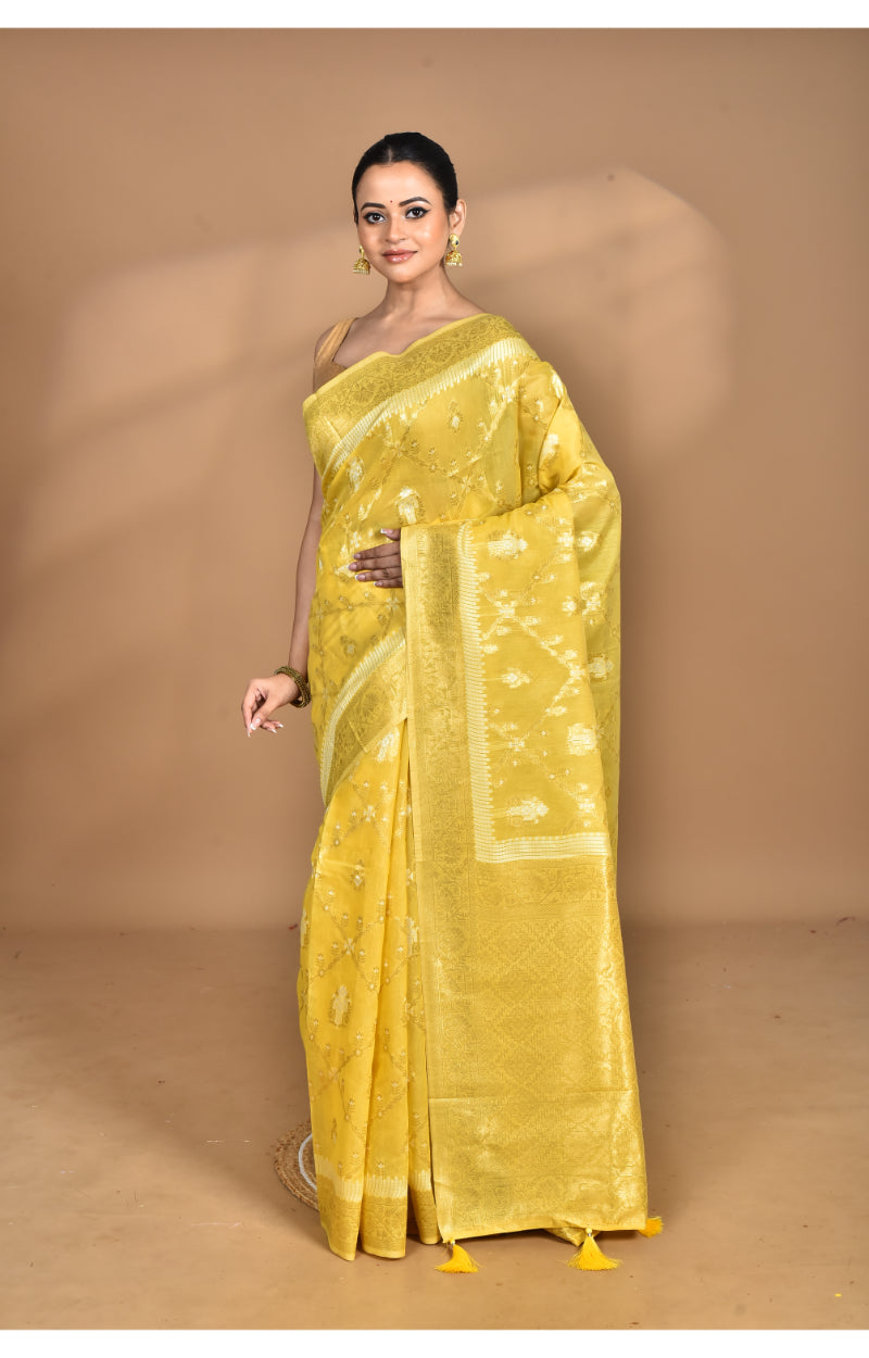 Morchari Banarasi Silk Chanderi Saree-Yellow