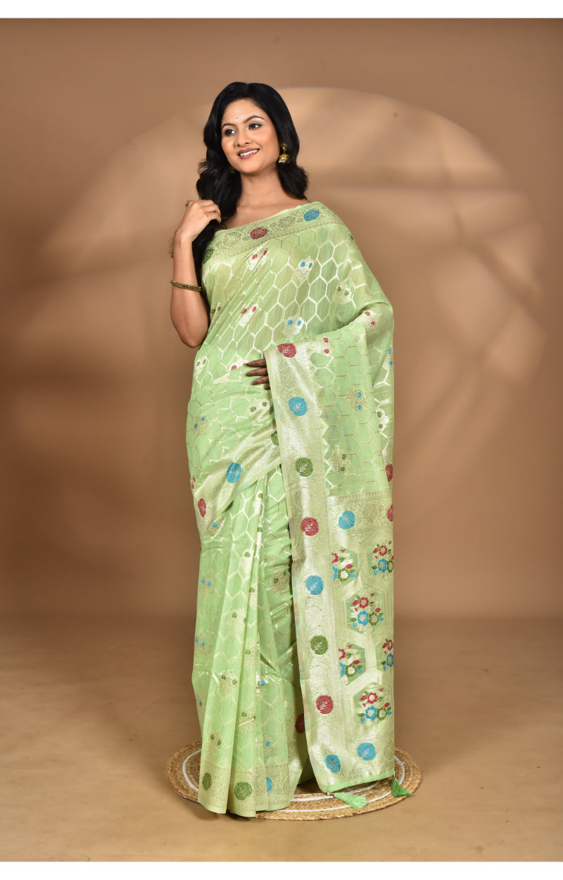 Morchari Women Desgin Chanderi Silk Saree-Green