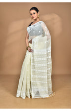 Morchari Pure Cotton Dhakai Jamdani Handloom Saree-Cream