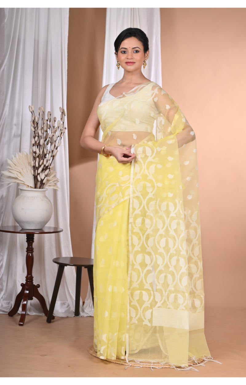 Morchari Heavy Jamdani Saree-Yellow