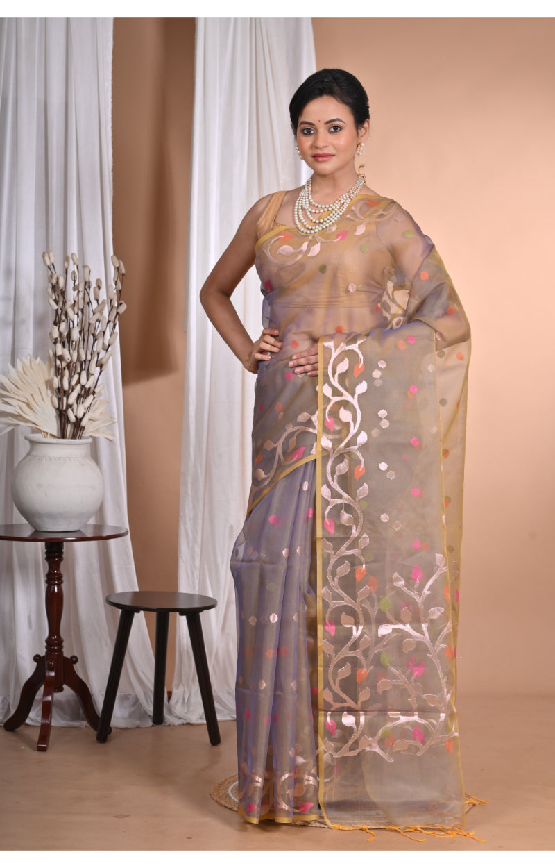 Morchari Heavy Jamdani Silk Orzanga Saree-Mehendi