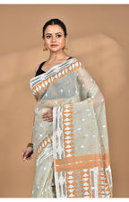 Morchari Pure Cotton Dhakai Jamdani Handloom Saree-Beige