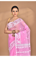 Morchari Pure Cotton Dhakai Jamdani Handloom Saree-Pink