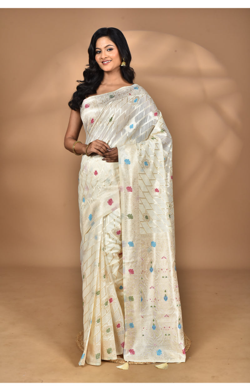 Morchari Women Desgin Chanderi Silk Saree-Cream