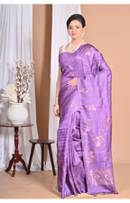Morchari Pure Tussar Silk Handloom Saree-Purple