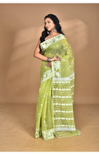 Morchari Pure Cotton Dhakai Jamdani Handloom Saree-Green