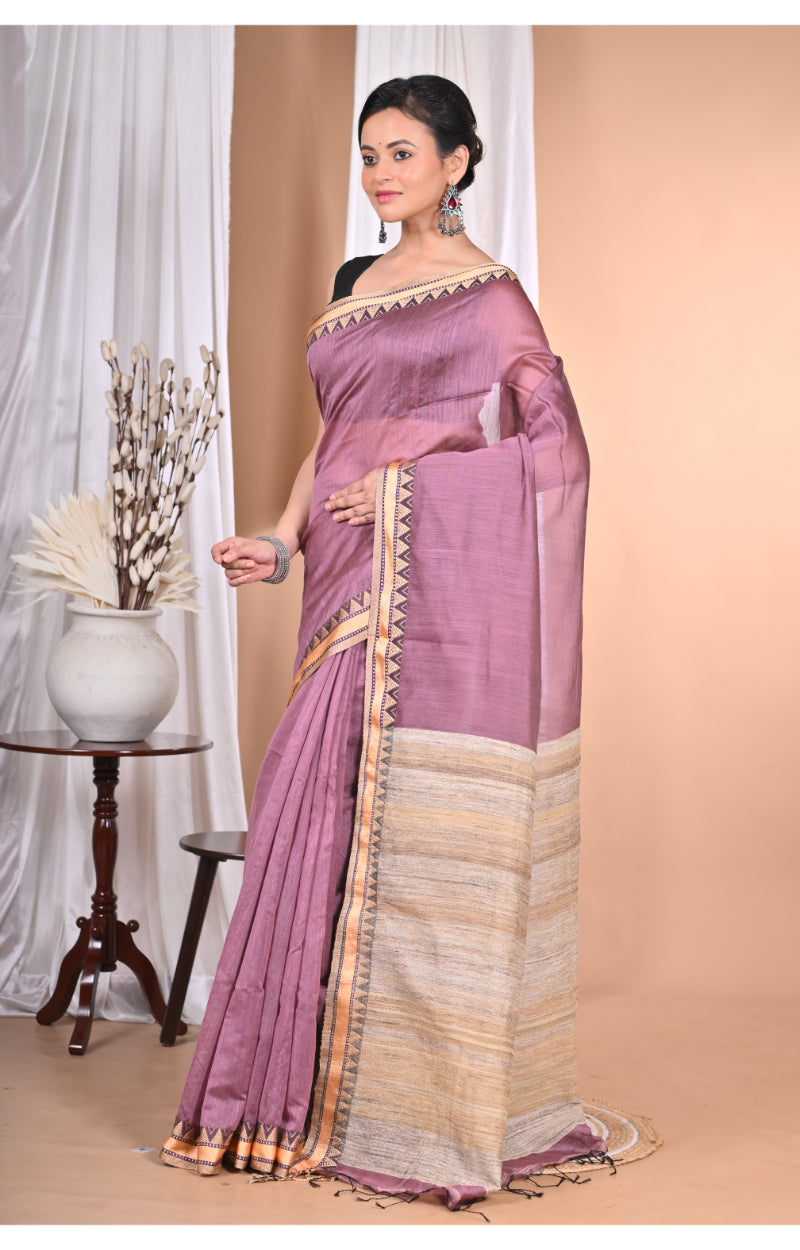 Morchari Pure Cotton Dhakai Jamdani Handloom Saree-Purple