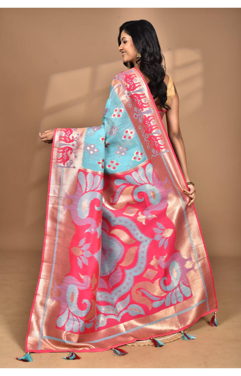 Morchari Women Desgin Two Dai Linen Saree-Multi