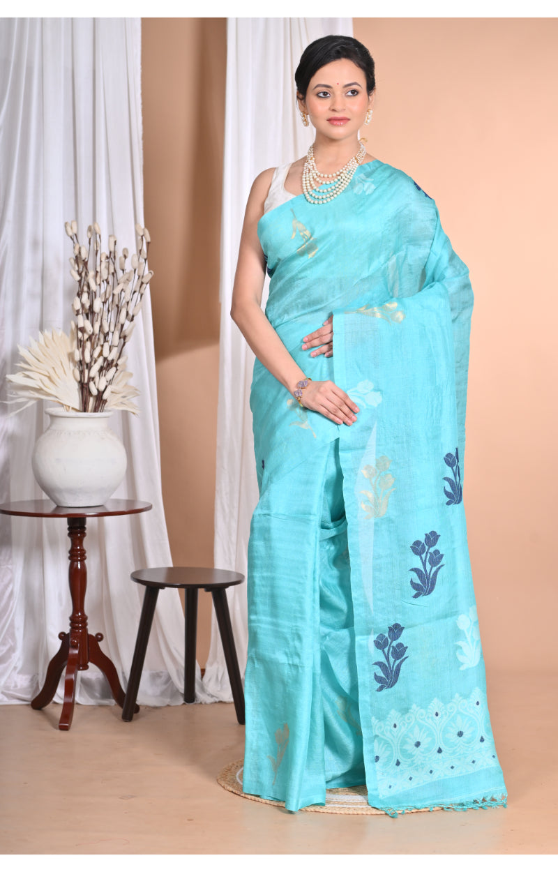 Morchari Pure Tussar Silk Handloom Saree-Blue