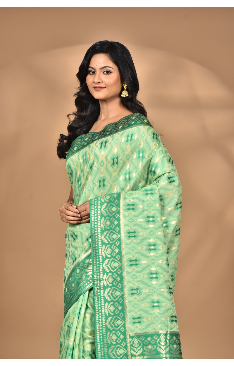 Morchari Women Desgin Kashmiri Silk Linen Saree-Green