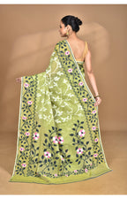 Morchari Pure Cotton Dhakai Jamdani Handloom Saree-Green