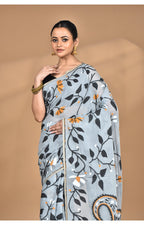 Morchari Pure Cotton Dhakai Jamdani Handloom Saree-Grey