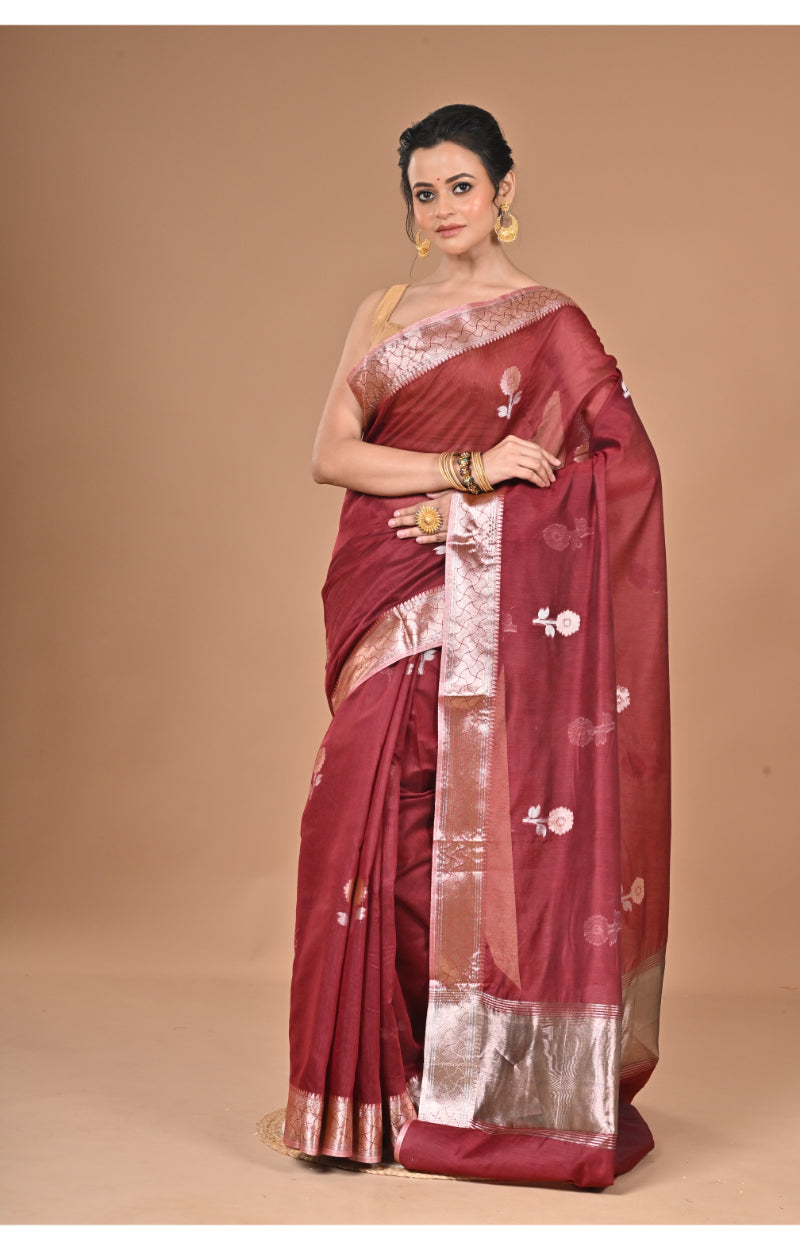 Morchari Heavy Chanderi Silk Saree-Maroon