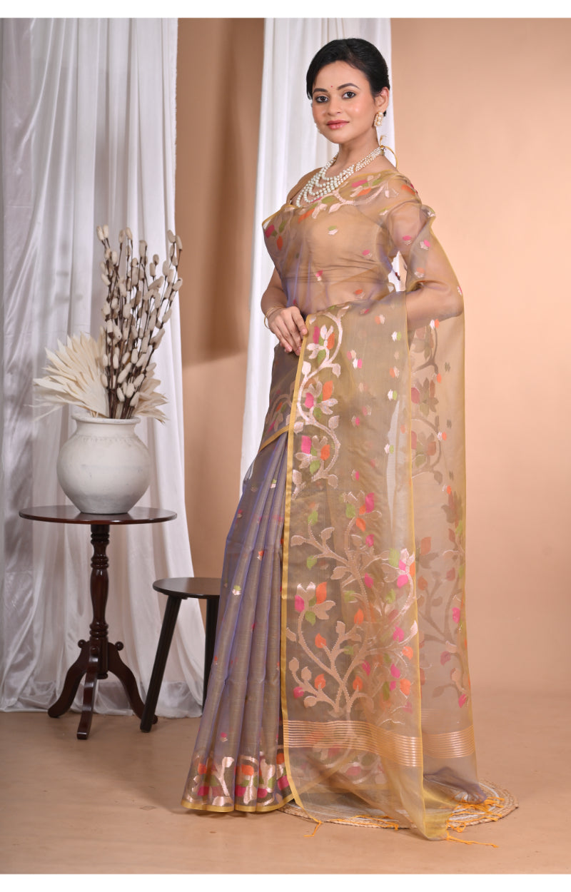 Morchari Heavy Jamdani Silk Orzanga Saree-Mehendi