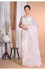 Morchari Pure Orzanga Tread Work Saree-Off White